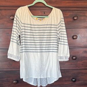 Anthropologie Off White and Blue Striped Blouse